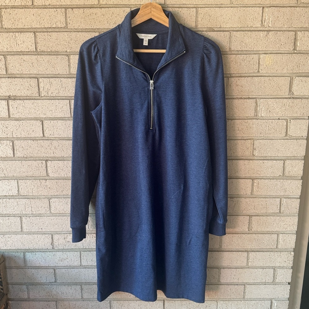 Garnet Hill Heathered Navy Quarter-Zip French Terry Dress Sz XS